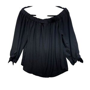 Express Womens Off-The-Shoulder Blouse Top Size L Black Tie Sleeves Casual City